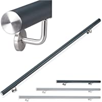 Relaxdays- Antracita Pasamanos de Aluminio- Redondo- Interior &amp- Exterior- Mate- 100 cm- Ø 42mm- Soporte- Acero…